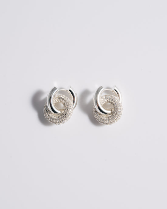 Mini Pave Doughnut Earrings - Silver