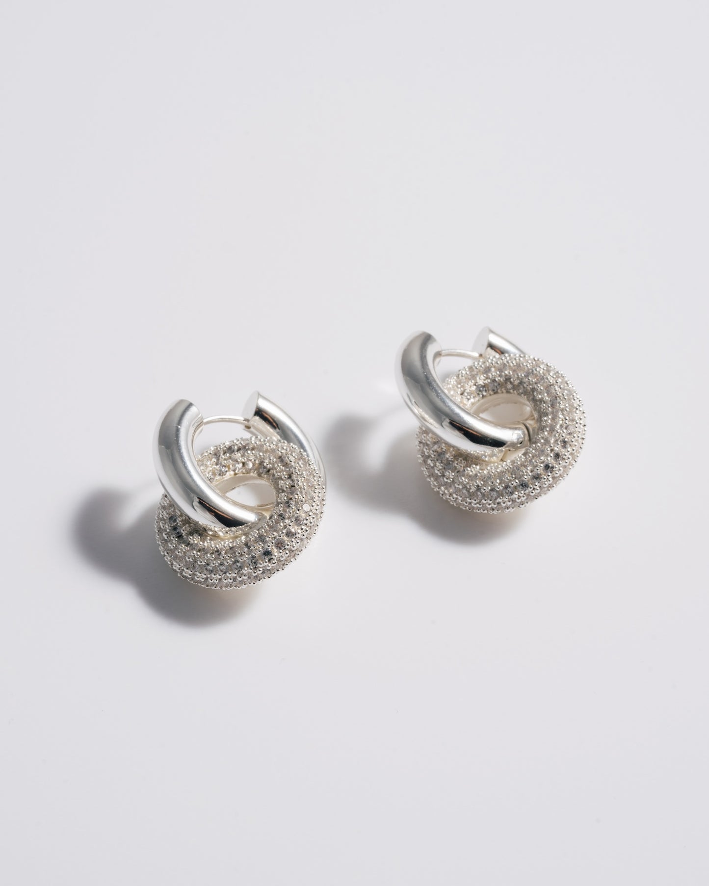 Mini Pave Doughnut Earrings - Silver