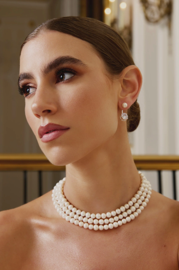 Pearl Stud & Solitaire Ear Jacket - Gold