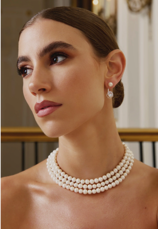 Pearl Stud & Solitaire Ear Jacket - Silver