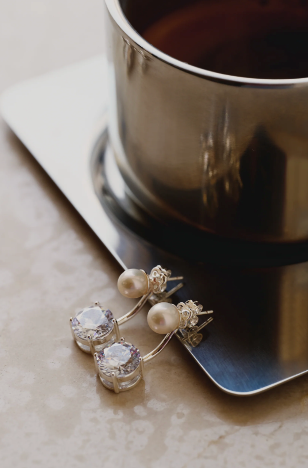 Pearl Stud & Solitaire Ear Jacket - Silver